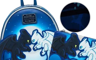 Collection Loungefly Krokmou &amp; Furie Éclair / Toothless &amp; Light Fury Dragons / How to Train Your Dragon