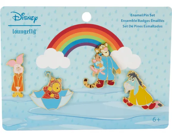 Ensemble de 4 Pins Winnie et ses Amis Jour de Pluie Loungefly