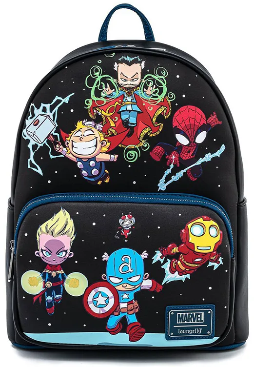 avengers chibi print mini backpack Marvel  Backpack LA a matching themed lining Loungefly Disney Marvel The Avengers