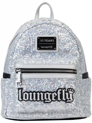 Mini sac à dos Logo Loungefly 25ème Anniversaire Sequin Argentées Holographiques Loungefly