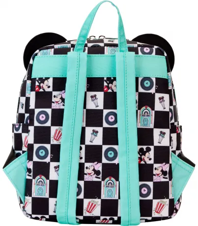 Mini sac à dos Mickey et Minnie Rencard au Restaurant Impression Intégrale en Damier Loungefly
