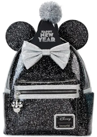 Mini sac à dos Minnie Mouse Bonne Année Paillettes Noires Loungefly
