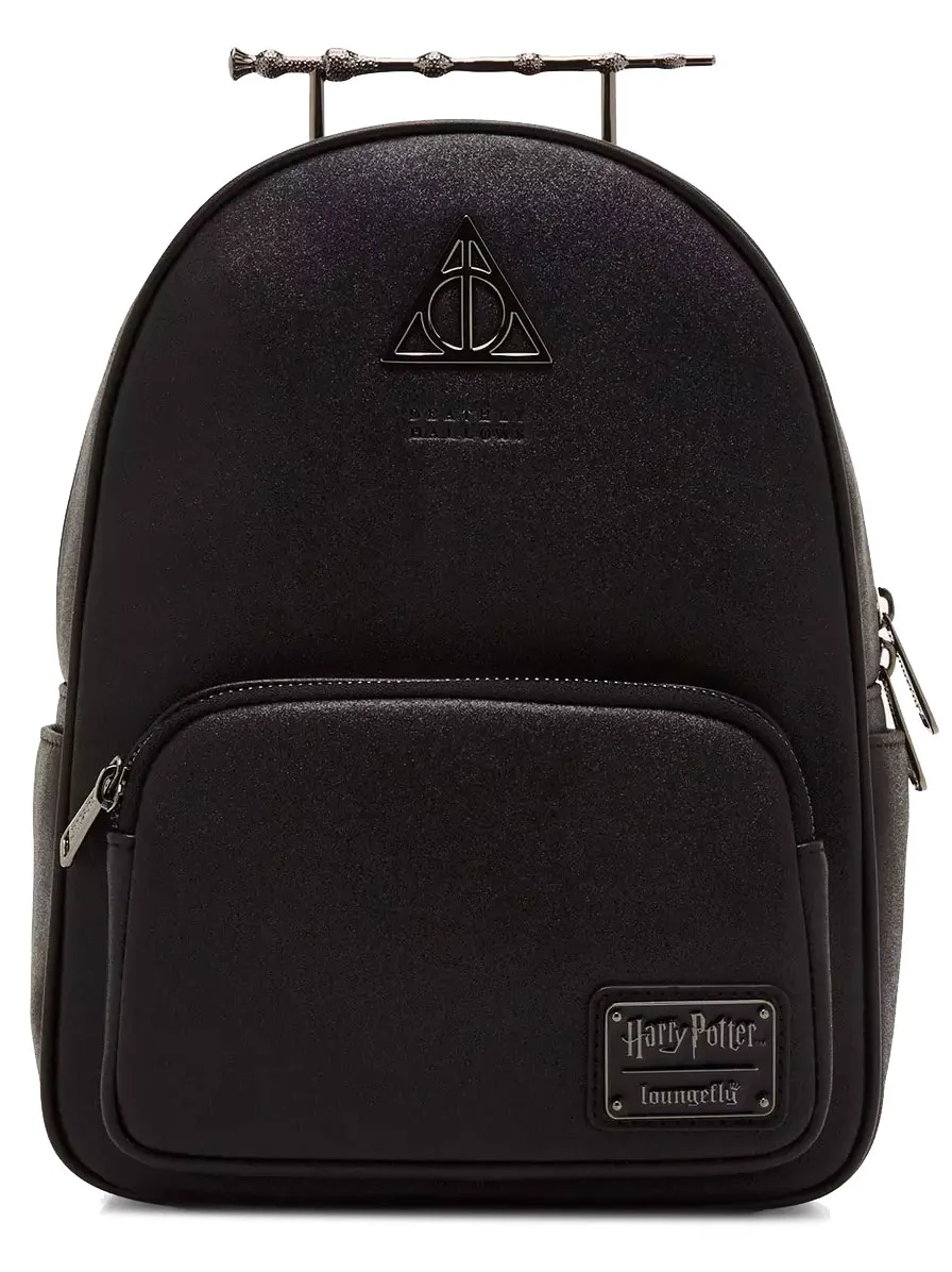 Loungefly Harry Potter Wizarding World Mini sac a dos Noir Paillete Baguette de Sureau et Reliques de la Mort pas cher Flytopia
