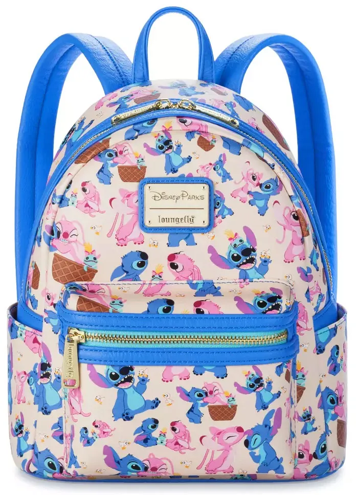 Sac à Dos Stitch & Angel Disney - Motif Tie-dye Rose/bleu, 38x28x12 Cm, Avec Porte-monnaie Et Porte-clés