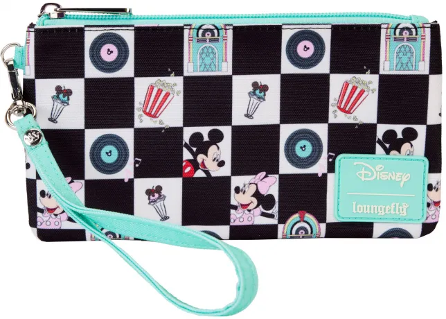 Pochette avec Bracelet Mickey et Minnie Rencard au Restaurant Impression Intégrale en Damier Loungefly