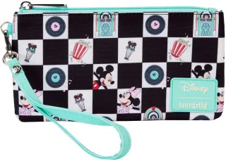 Pochette avec Bracelet Mickey et Minnie Rencard au Restaurant Impression Intégrale en Damier Loungefly