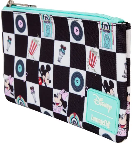 Pochette avec Bracelet Mickey et Minnie Rencard au Restaurant Impression Intégrale en Damier Loungefly