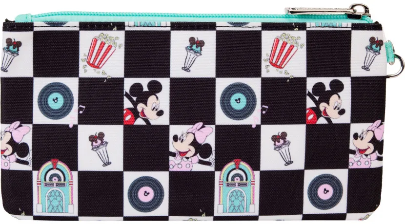 Pochette avec Bracelet Mickey et Minnie Rencard au Restaurant Impression Intégrale en Damier Loungefly