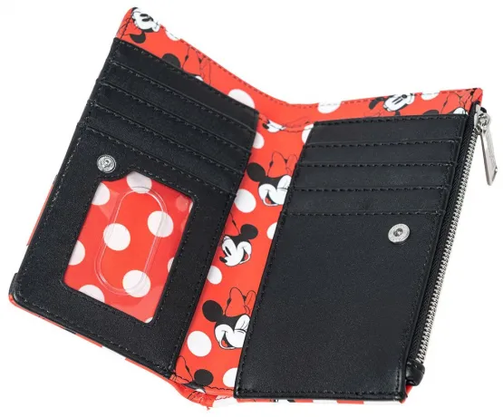 Portefeuille à rabat Rouge Minnie Mouse à Pois Impression Intégrale Loungefly
