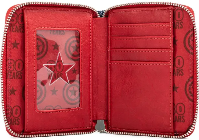 Portefeuille zippé Captain America Bouclier Fleuri 80ème Anniversaire Loungefly