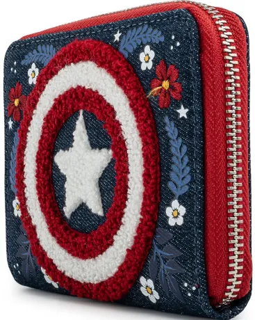 Portefeuille zippé Captain America Bouclier Fleuri 80ème Anniversaire Loungefly