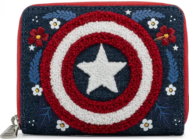 Portefeuille zippé Captain America Bouclier Fleuri 80ème Anniversaire Loungefly