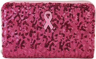 Portefeuille zippé Fondation pour la Recherche sur le Cancer du Sein Sequin avec Ruban Rose Loungefly