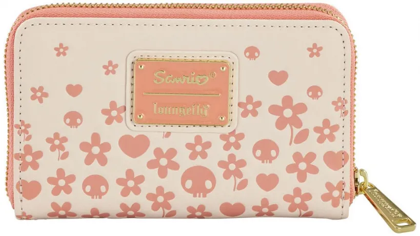 Portefeuille zippé Kuromi et My Melody Crânes et Fleurs Loungefly