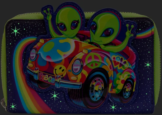 Portefeuille zippé Lisa Frank Tour Extraterrestre Cosmique Glow Loungefly