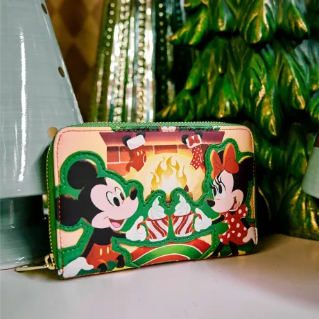 Portefeuille zippé Mickey et Minnie Mouse Cheminée et Chocolat Chaud Loungefly