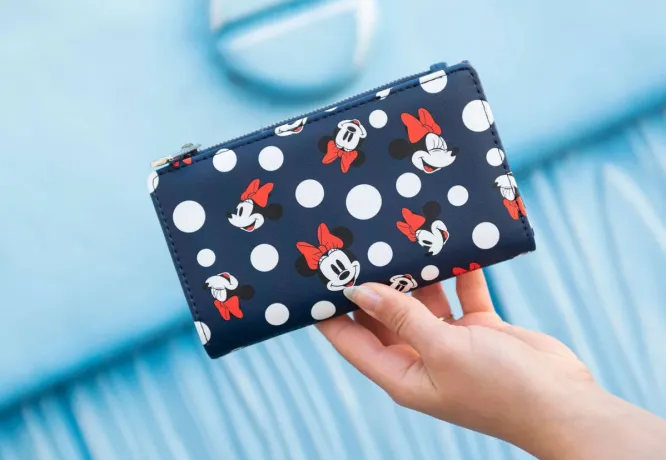 Portefeuille à rabat Bleu Minnie Mouse à Pois Impression Intégrale Loungefly
