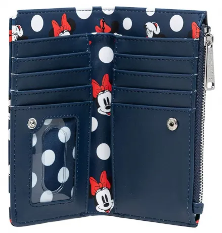 Portefeuille à rabat Bleu Minnie Mouse à Pois Impression Intégrale Loungefly