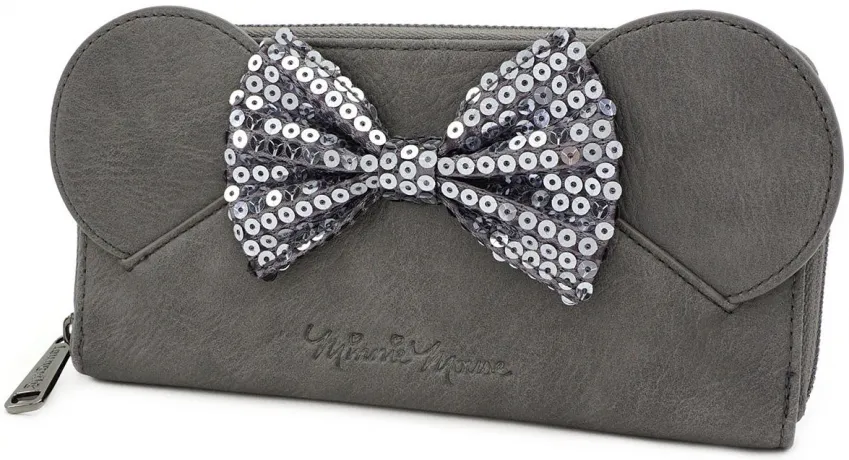 Portefeuille zippé Minnie Mouse Gris avec Nœud Sequin Loungefly