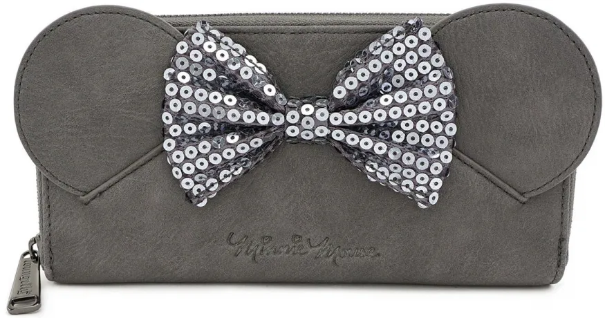 Portefeuille zippé Minnie Mouse Gris avec Nœud Sequin Loungefly