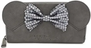 Portefeuille zippé Minnie Mouse Gris avec Nœud Sequin Loungefly
