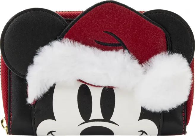 Portefeuille zippé pailleté Mickey Mouse Père Noël Cosplay Loungefly