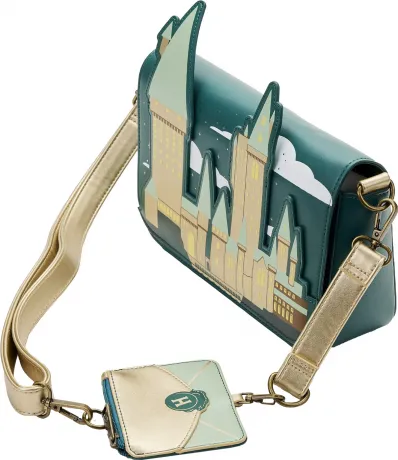 Sac à bandoulière avec poche Château Poudlard Doré Loungefly