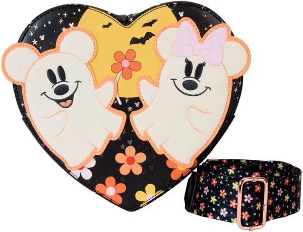 Sac à bandoulière Mickey &amp; Minnie Floral Fantôme Figural Cœur Glow Loungefly