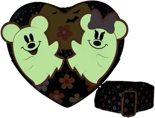 Sac à bandoulière Mickey &amp; Minnie Floral Fantôme Figural Cœur Glow Loungefly