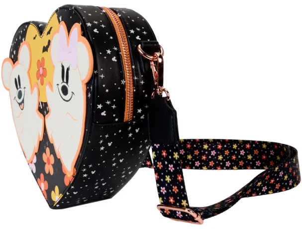Sac à bandoulière Mickey &amp; Minnie Floral Fantôme Figural Cœur Glow Loungefly