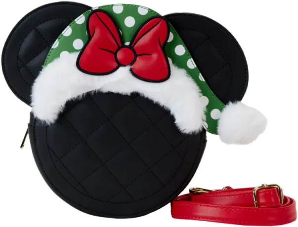 Sac à bandoulière Minnie Mouse Bonnet de Père Noël à pois matelassé Loungefly